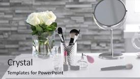  Presentation with cosmetic - PPT layouts enhanced with set on white dressing table background and a light gray colored foreground