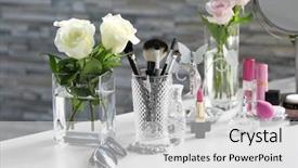  Presentation with cosmetics beauty cosmetic white - Slide set featuring set on white dressing table background and a light gray colored foreground