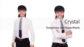  Presentation with pilot - PPT layouts enhanced with set sail - funny pilot isolated on white background and a white colored foreground