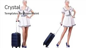  Presentation with suitcase - Slide deck having set sail - woman travel attendant with suitcase background and a white colored foreground