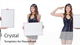  Presentation with sail - Presentation having set sail - young woman with blank board background and a white colored foreground