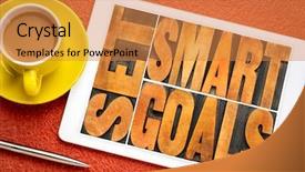  Presentation with set goals - Slide deck having set smart goals concept - word background and a gold colored foreground