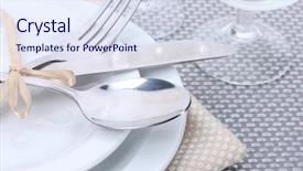  Presentation with spoon - Presentation design enhanced with set table - white empty plates with fork background and a sky blue colored foreground