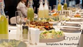  Presentation with restaurant - Presentation theme having set table during a reception in a restaurant visible face liquify-modified and blurred background and a lemonade colored foreground