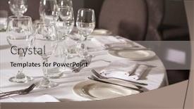  Presentation with linen - Audience pleasing PPT theme consisting of set-table-with-white-linen backdrop and a light gray colored foreground