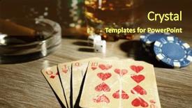  Presentation with poker chips - Audience pleasing slides consisting of set to playing poker with cards and chips on wooden background backdrop and a tawny brown colored foreground
