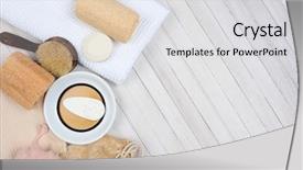  Presentation with wood rustic - Beautiful presentation design featuring set to the left side backdrop and a light gray colored foreground