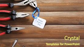  Presentation with tools - Slide deck featuring wooden background father's day background and a tawny brown colored foreground