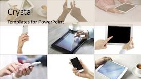  Presentation with digital - Amazing presentation design having set touch screen smart phones - hand holding mobile phone backdrop and a  colored foreground