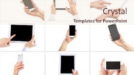  Presentation with digital - Slides enhanced with set touch screen smart phones - hand holding mobile phone background and a lemonade colored foreground