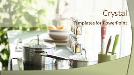  Presentation with kitchen utensils - Audience pleasing theme consisting of set up - modern electric stove with utensils backdrop and a cream colored foreground