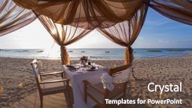  Presentation with romantic beach - Amazing PPT theme having set up - romantic dinner setting backdrop and a tawny brown colored foreground