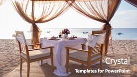  Presentation with romantic beach - Slides consisting of set up - romantic dinner setting background and a violet colored foreground