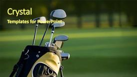  Presentation with beautiful golf courses - Audience pleasing PPT theme consisting of set up new golf clubs backdrop and a tawny brown colored foreground