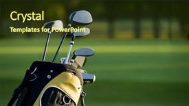  Presentation with golf course - Theme featuring set up new golf clubs background and a tawny brown colored foreground