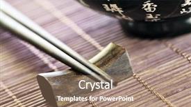  Presentation with asian chopsticks - Audience pleasing presentation theme consisting of set up table - asian rice bowl and wooden backdrop and a coral colored foreground
