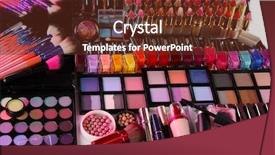  Presentation with cosmetics - Slide deck featuring set up table - lot of different cosmetics close-up background and a tawny brown colored foreground
