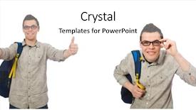  Presentation with backpack - Slide set consisting of set up university - smiling caucasian student with backpack background and a white colored foreground