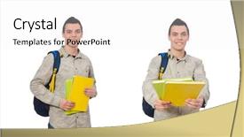  Presentation with backpack - Audience pleasing presentation theme consisting of set up university - smiling caucasian student with backpack backdrop and a  colored foreground