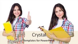 Presentation with books - Audience pleasing slide set consisting of set up university - student girl with books backdrop and a  colored foreground