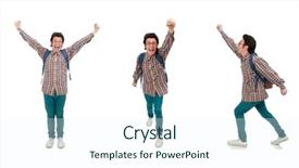  Presentation with backpack - Cool new slide deck with set up university - student with backpack isolated backdrop and a cool aqua colored foreground