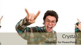  Presentation with student - Audience pleasing slide set consisting of set up university - young male student isolated backdrop and a  colored foreground