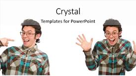  Presentation with student - Cool new PPT theme with set up university - young male student isolated backdrop and a  colored foreground