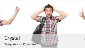  Presentation with student - Slide set featuring set up university - young student isolated background and a light gray colored foreground