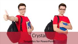  Presentation with young college student diagnosis of sti - Amazing presentation theme having set up university - young student with backpack isolated backdrop and a crimson colored foreground
