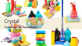  Presentation with liquid detergent - PPT theme featuring set various detergents isolated background and a blonde colored foreground