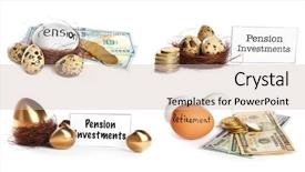  Presentation with pension - Slide set with set with eggs and money background and a soft green colored foreground