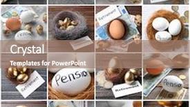  Presentation with pension - Colorful presentation design enhanced with set with eggs and money backdrop and a coral colored foreground