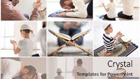  Presentation with islamic muslim - Slide set consisting of set with muslim people praying background and a mint green colored foreground