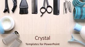  Presentation with barber - Slide set with set with tools and cosmetic background and a  colored foreground