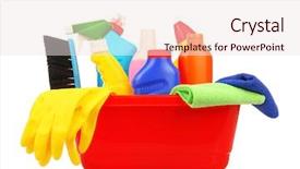  Presentation with tub - Colorful slide set enhanced with set with tools and products backdrop and a sky blue colored foreground