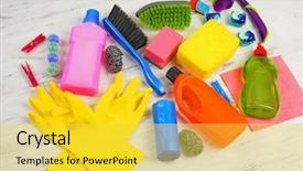  Presentation with set of construction tools tool - Beautiful presentation theme featuring set with tools and products backdrop and a yellow colored foreground