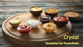  Presentation with sauces - Slide set having set yogurt - board with different sauces background and a tawny brown colored foreground