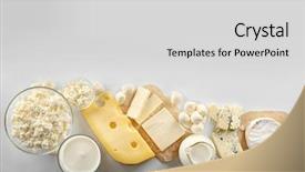  Presentation with dairy products - Slides with set yogurt - dairy products on white background background and a light gray colored foreground