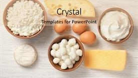  Presentation with dairy products - PPT theme consisting of set yogurt - different dairy products on wooden background and a lemonade colored foreground