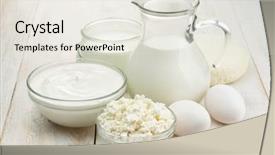  Presentation with dairy products - Slides enhanced with set yogurt - fresh dairy products on white background and a sky blue colored foreground