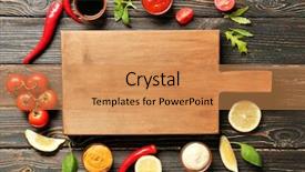  Presentation with sauces - Cool new PPT theme with set yogurt - wooden board different sauces backdrop and a coral colored foreground