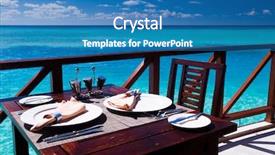  Presentation with table setting - PPT theme enhanced with setting at tropical beach restaurant background and a teal colored foreground