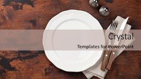  Presentation with table setting - Colorful slides enhanced with setting empty plate knife fork backdrop and a coral colored foreground