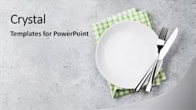  Presentation with empty of wood table top - Cool new slide set with setting empty plate knife fork backdrop and a light gray colored foreground