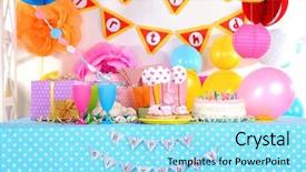  Presentation with table setting - PPT theme consisting of setting for birthday on celebratory background and a arctic colored foreground