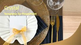  Presentation with table setting - Audience pleasing PPT layouts consisting of setting in black and gold backdrop and a tawny brown colored foreground