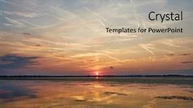  Presentation with sky sun - Presentation theme featuring setting sun in cloudy sky background and a mint green colored foreground