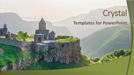  Presentation with monastery - Audience pleasing PPT theme consisting of setting sun tatev armenia backdrop and a sky blue colored foreground