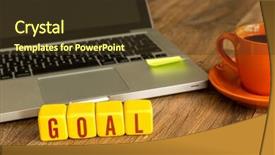  Presentation with goal setting - PPT theme having setting up success - goal written on a wooden background and a tawny brown colored foreground