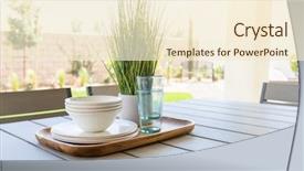  Presentation with outdoor patio - PPT theme consisting of setting with dishes and glasses background and a  colored foreground